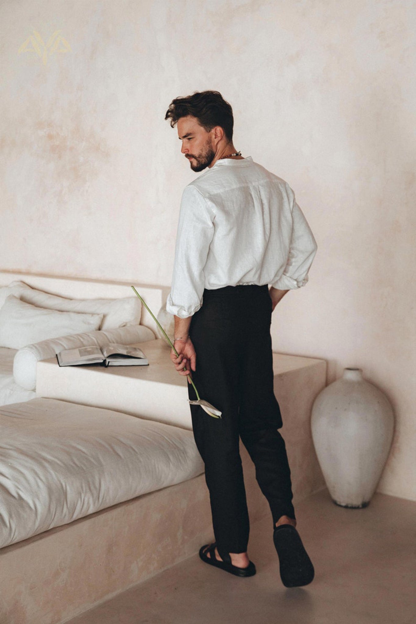 Off - White Linen Classic Minimalist Shirt for Men - AYA SW IDR