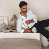 Off - White Linen Classic Minimalist Shirt for Men - AYA SW IDR