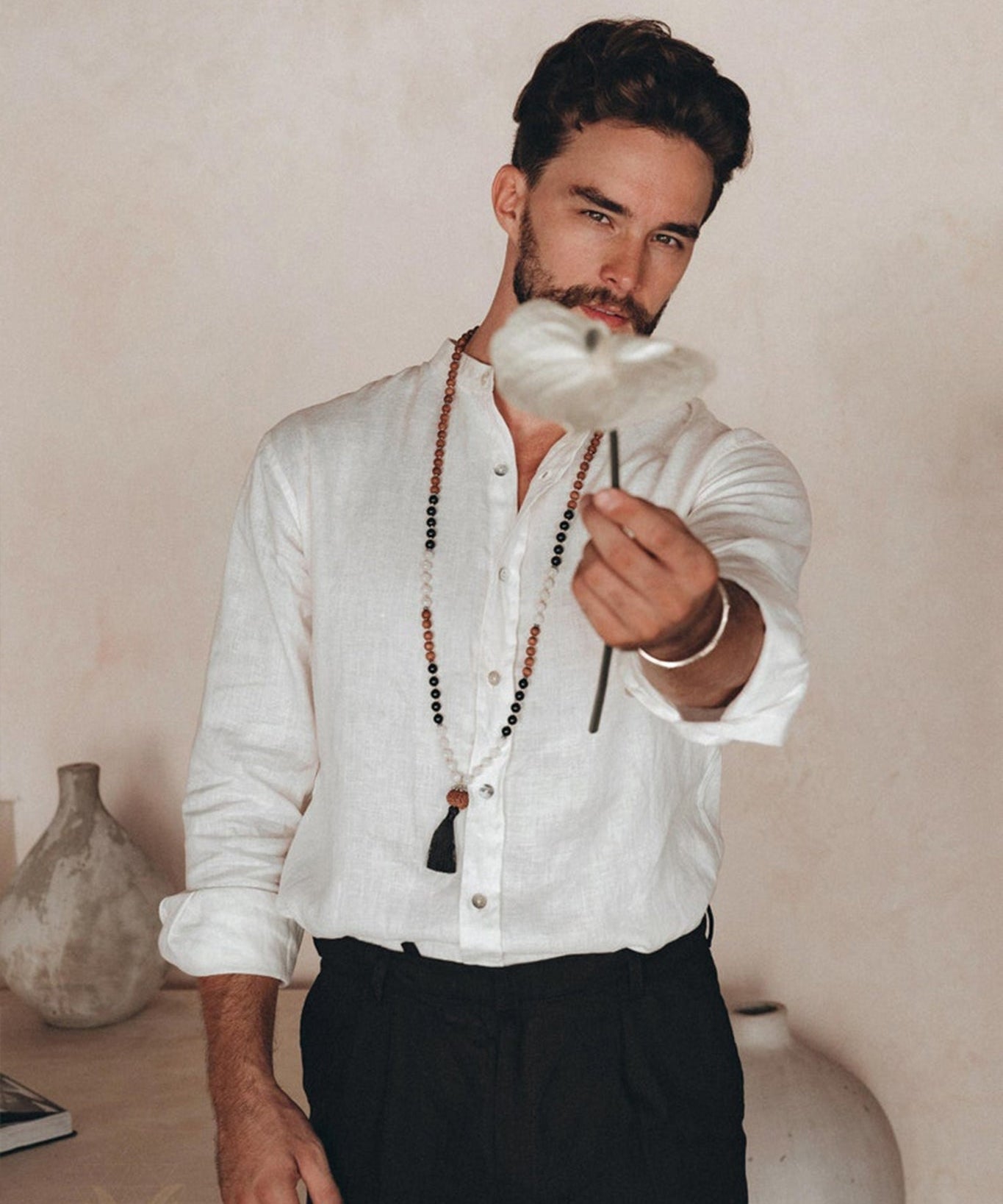 Off - White Linen Classic Minimalist Shirt for Men - AYA SW IDR