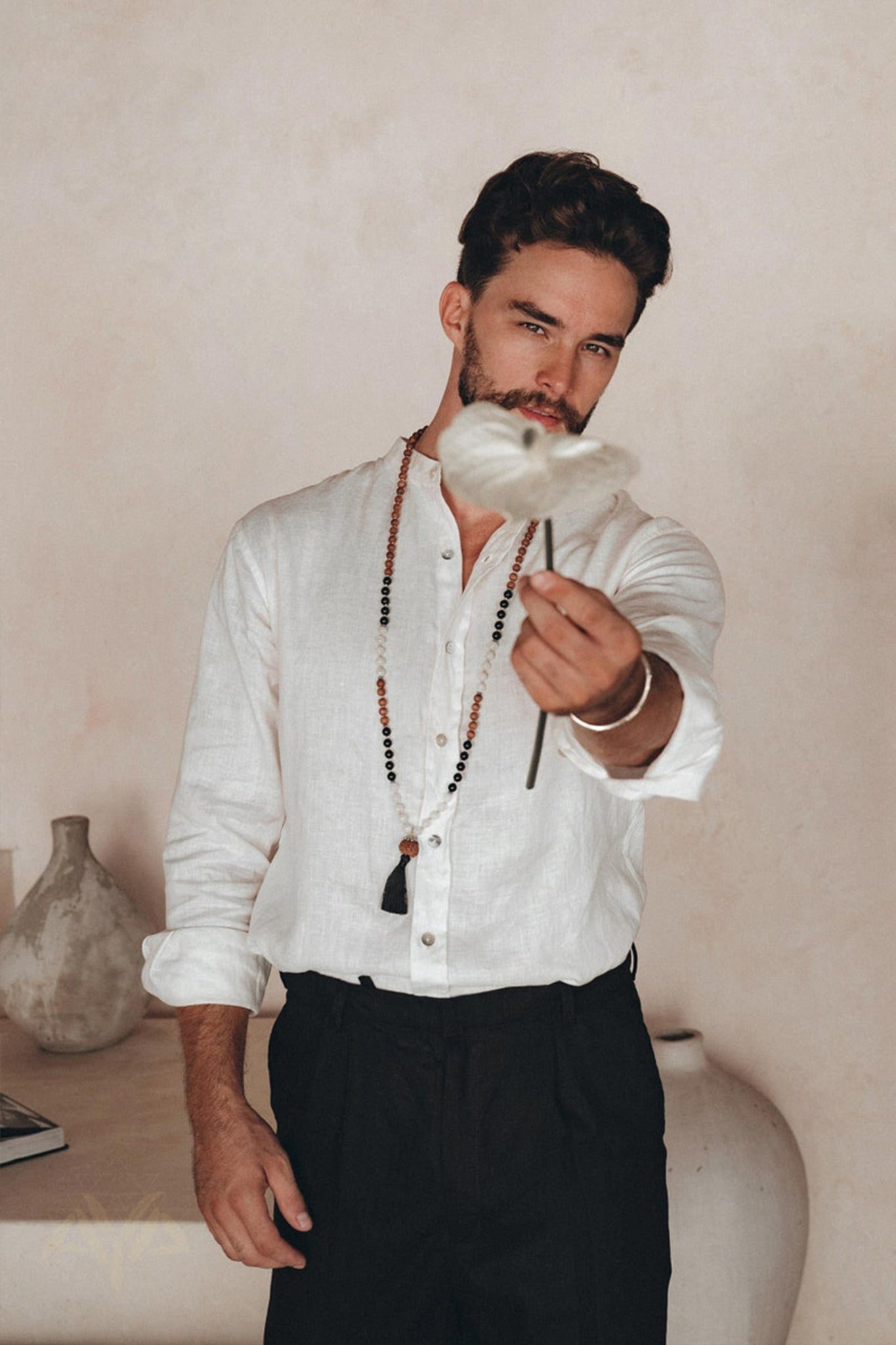 Off - White Linen Classic Minimalist Shirt for Men - AYA SW IDR