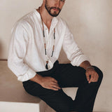 Off - White Linen Classic Minimalist Shirt for Men - AYA SW IDR