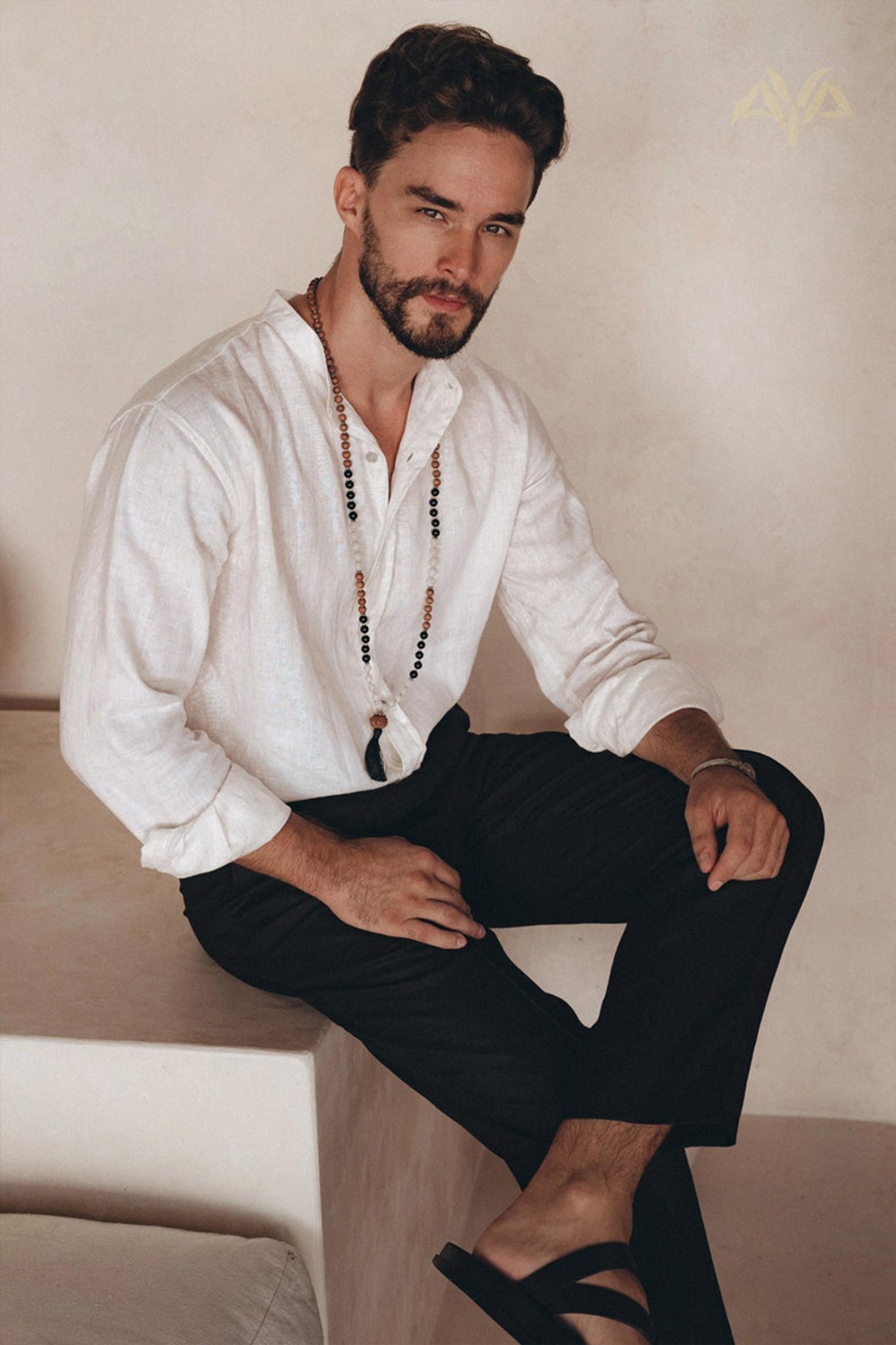 Off - White Linen Classic Minimalist Shirt for Men - AYA SW IDR