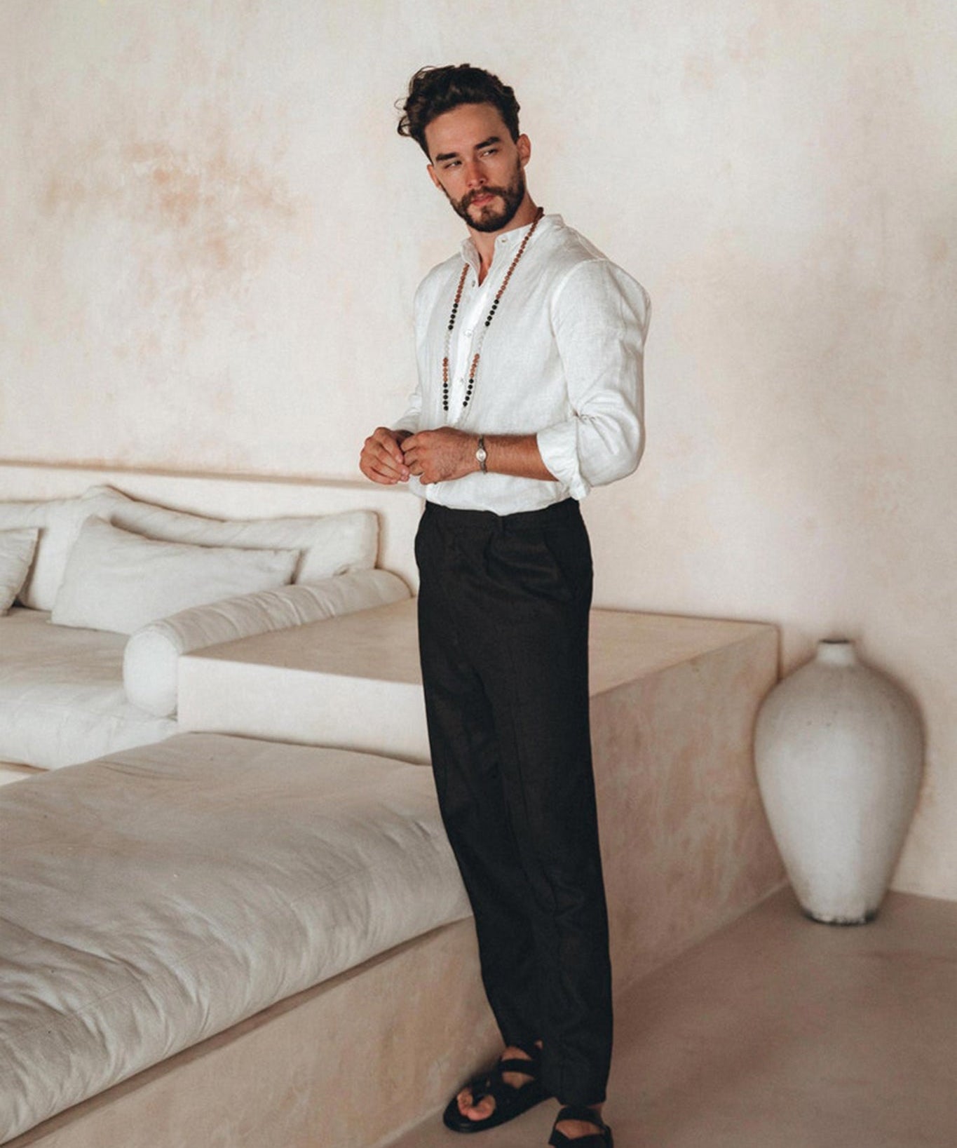 Off - White Linen Classic Minimalist Shirt for Men - AYA SW IDR