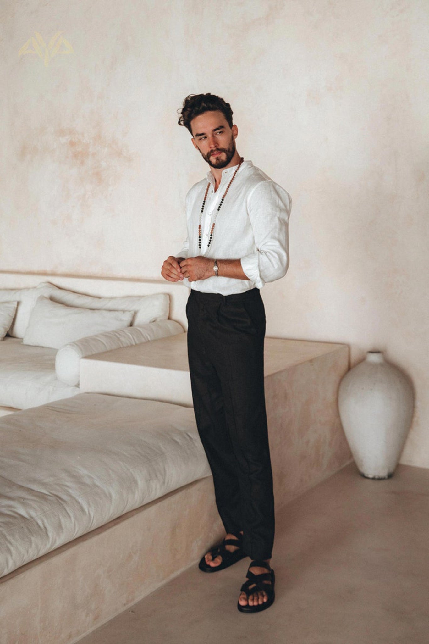 Off - White Linen Classic Minimalist Shirt for Men - AYA SW IDR