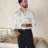 Off - White Linen Classic Minimalist Shirt for Men - AYA SW IDR