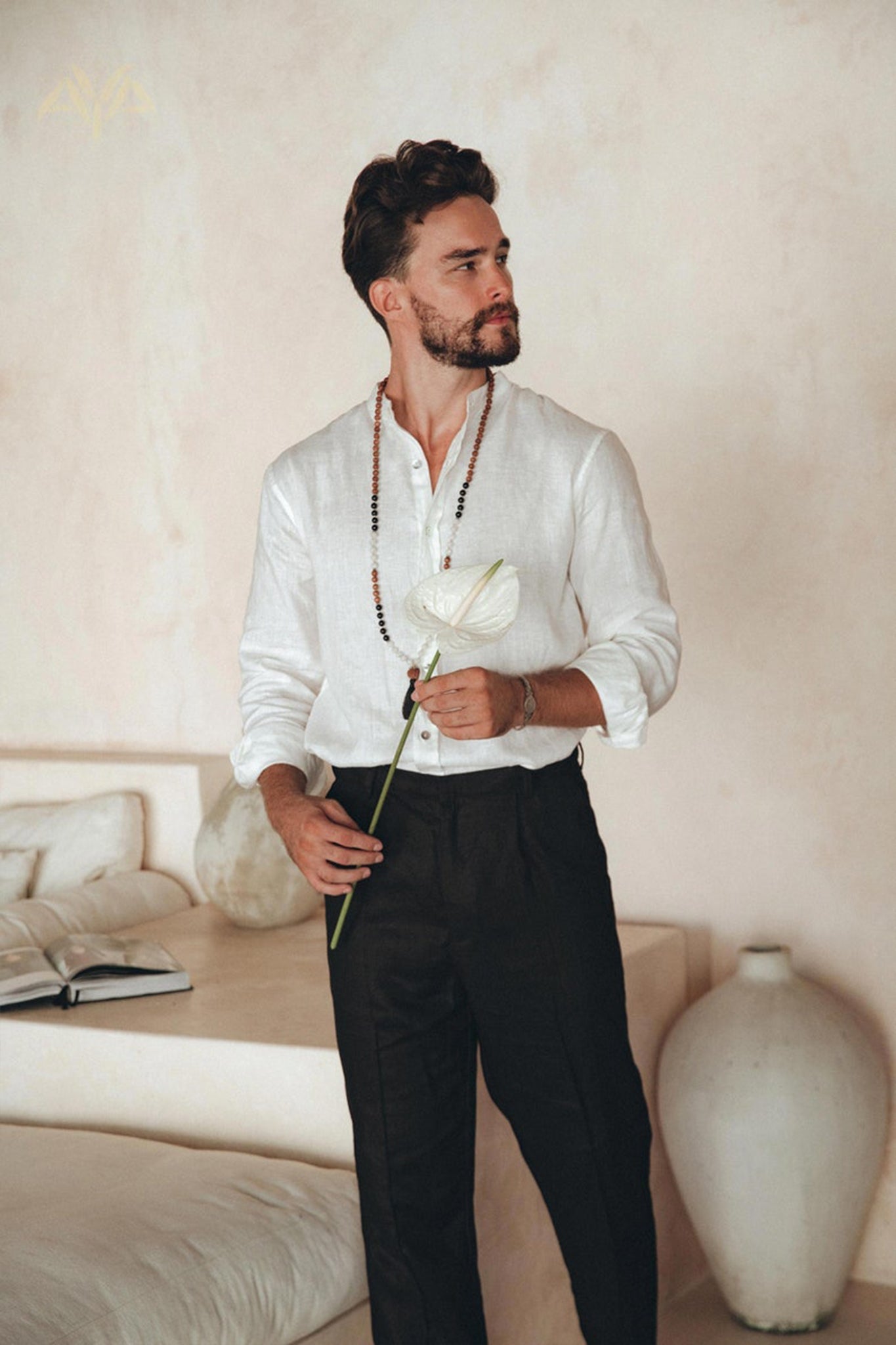 Off - White Linen Classic Minimalist Shirt for Men - AYA SW IDR