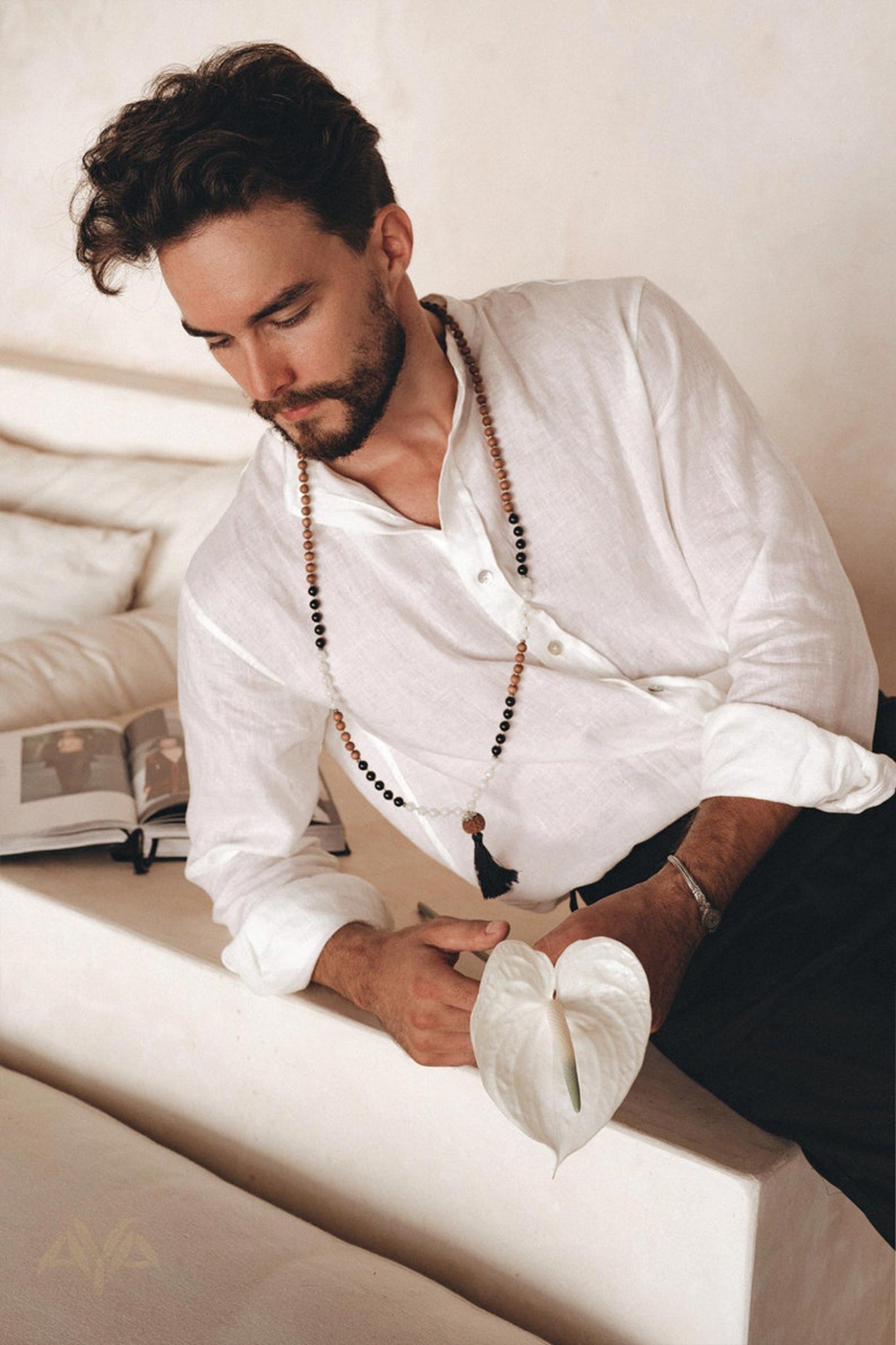 Off - White Linen Classic Minimalist Shirt for Men - AYA SW IDR