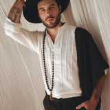 Off - White Linen Shirt for Men with Handmade Braids - AYA SW IDR