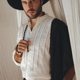 Off - White Linen Shirt for Men with Handmade Braids - AYA SW IDR