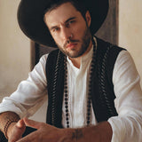Off - White Linen Shirt for Men with Handmade Braids - AYA SW IDR