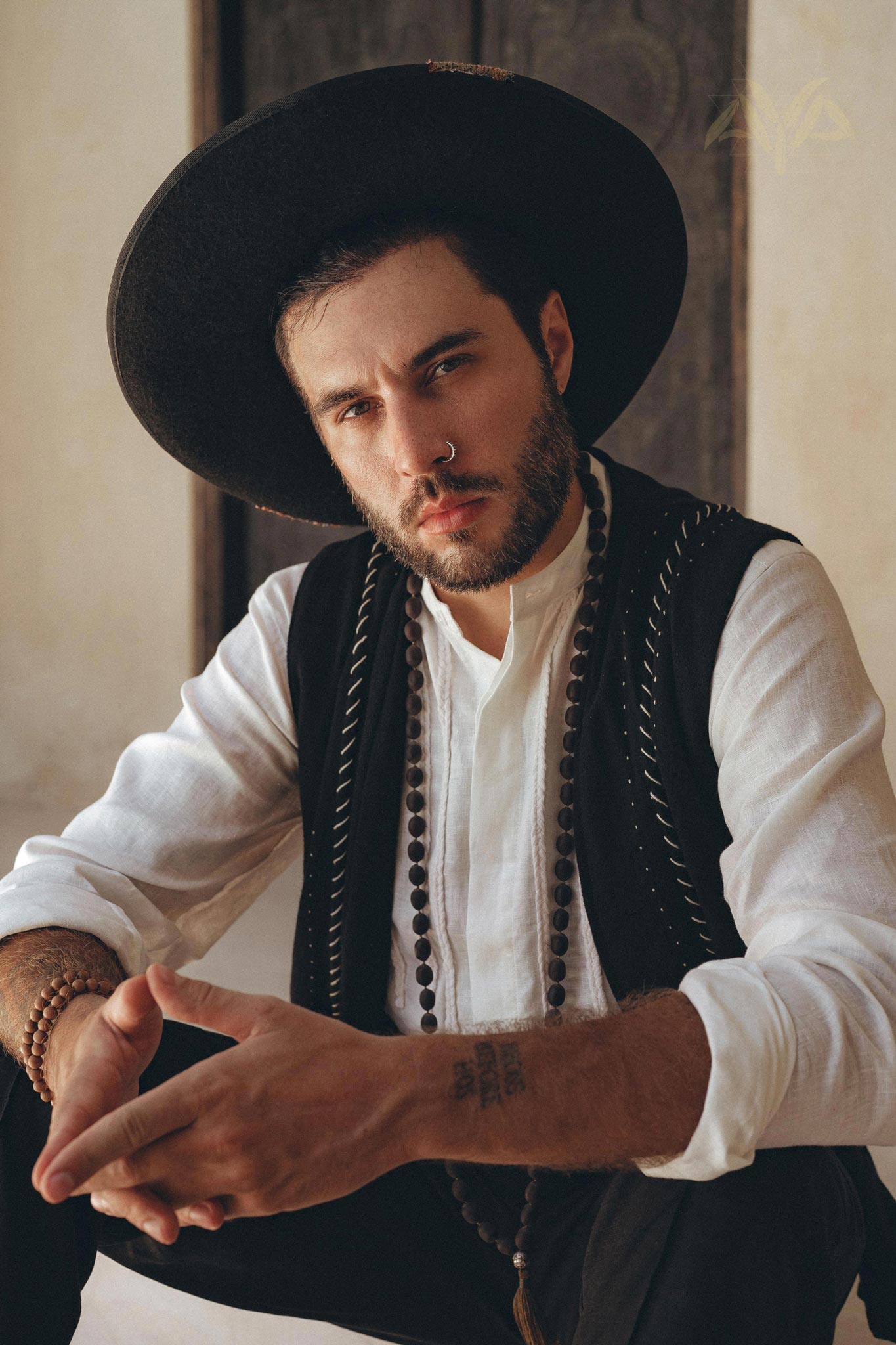 Off - White Linen Shirt for Men with Handmade Braids - AYA SW IDR