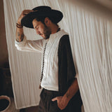 Off - White Linen Shirt for Men with Handmade Braids - AYA SW IDR