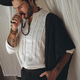 Off - White Linen Shirt for Men with Handmade Braids - AYA SW IDR
