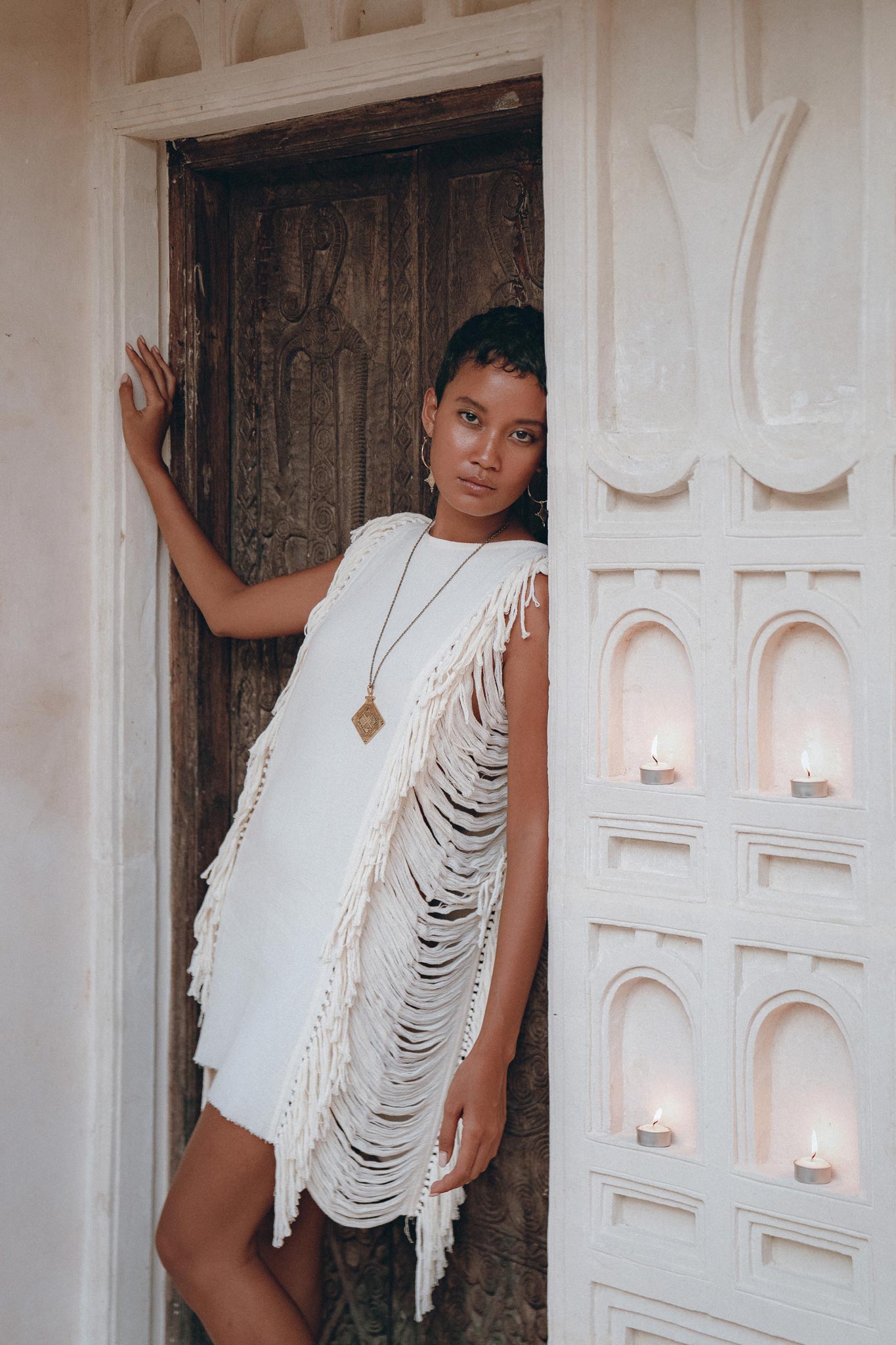 Off - White Mini Dress • Sleeveless Open Sides Dress • Ladders Sides Dress - AYA SW IDR