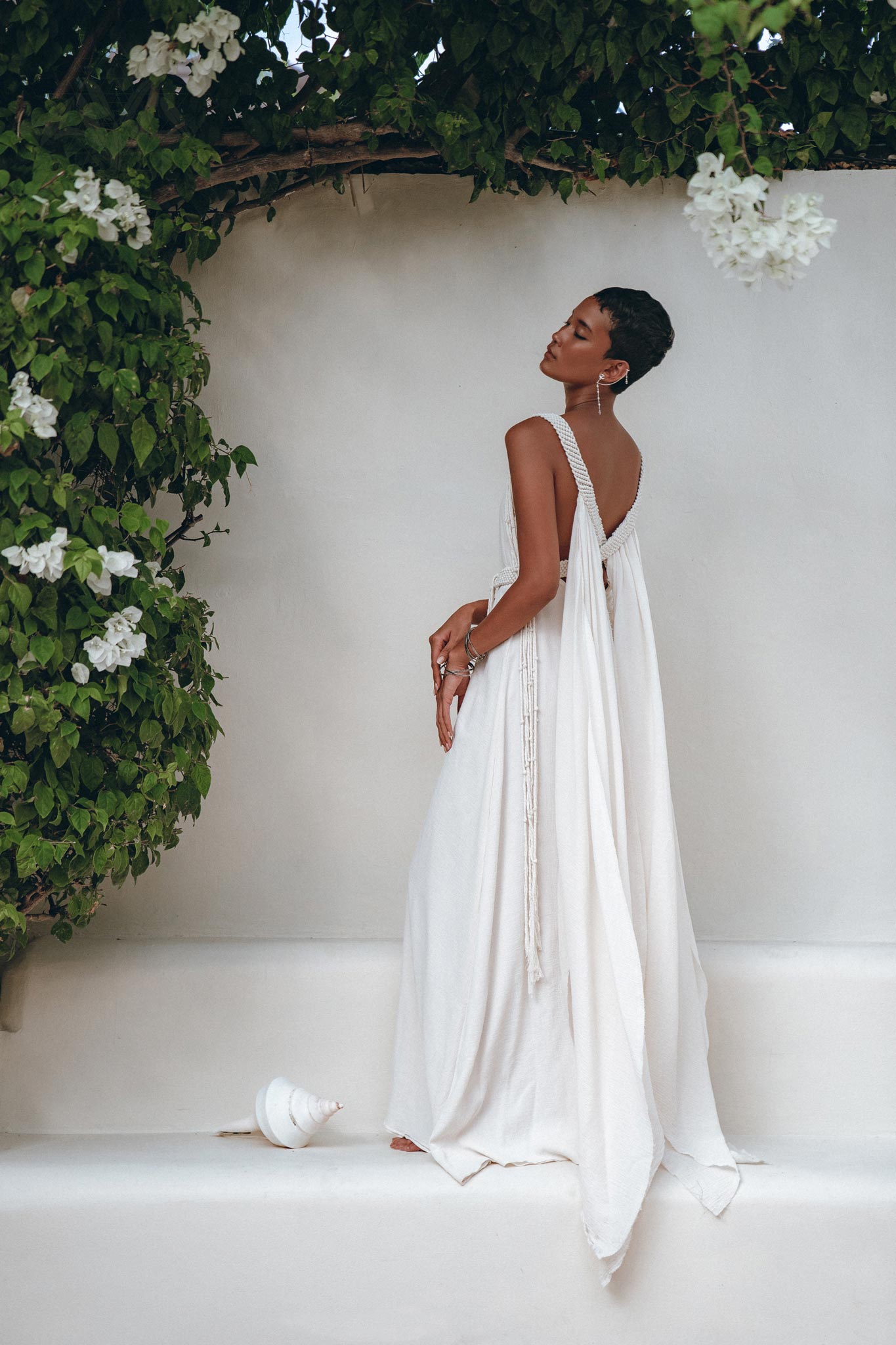 Off - White Multiway Macrame Belted Dress • Boho Beach Wedding Dress - AYA SW IDR