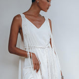 Off - White Multiway Macrame Belted Dress • Boho Beach Wedding Dress - AYA SW IDR
