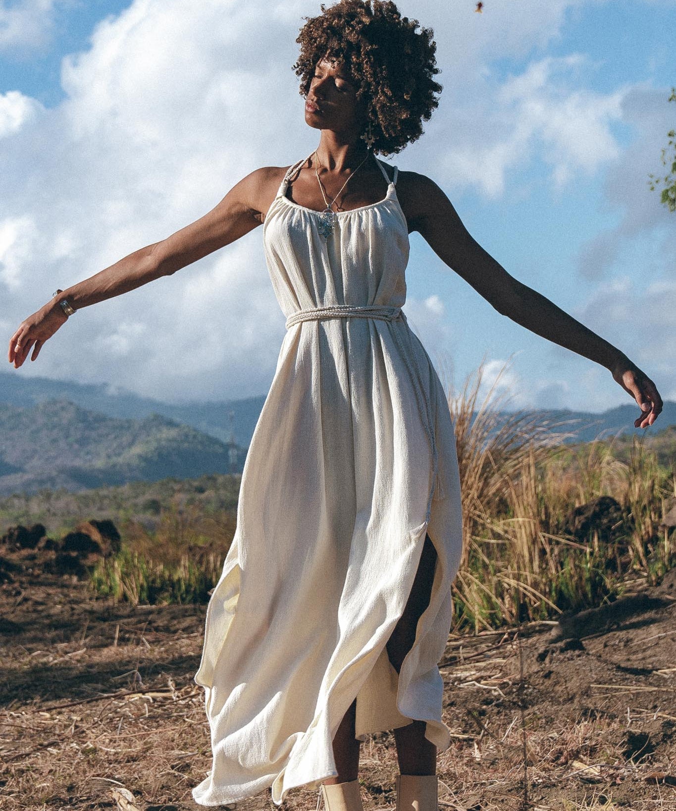 Off - White Organic Cotton Bohemian Dress • Simple Wedding Dress - AYA SW IDR