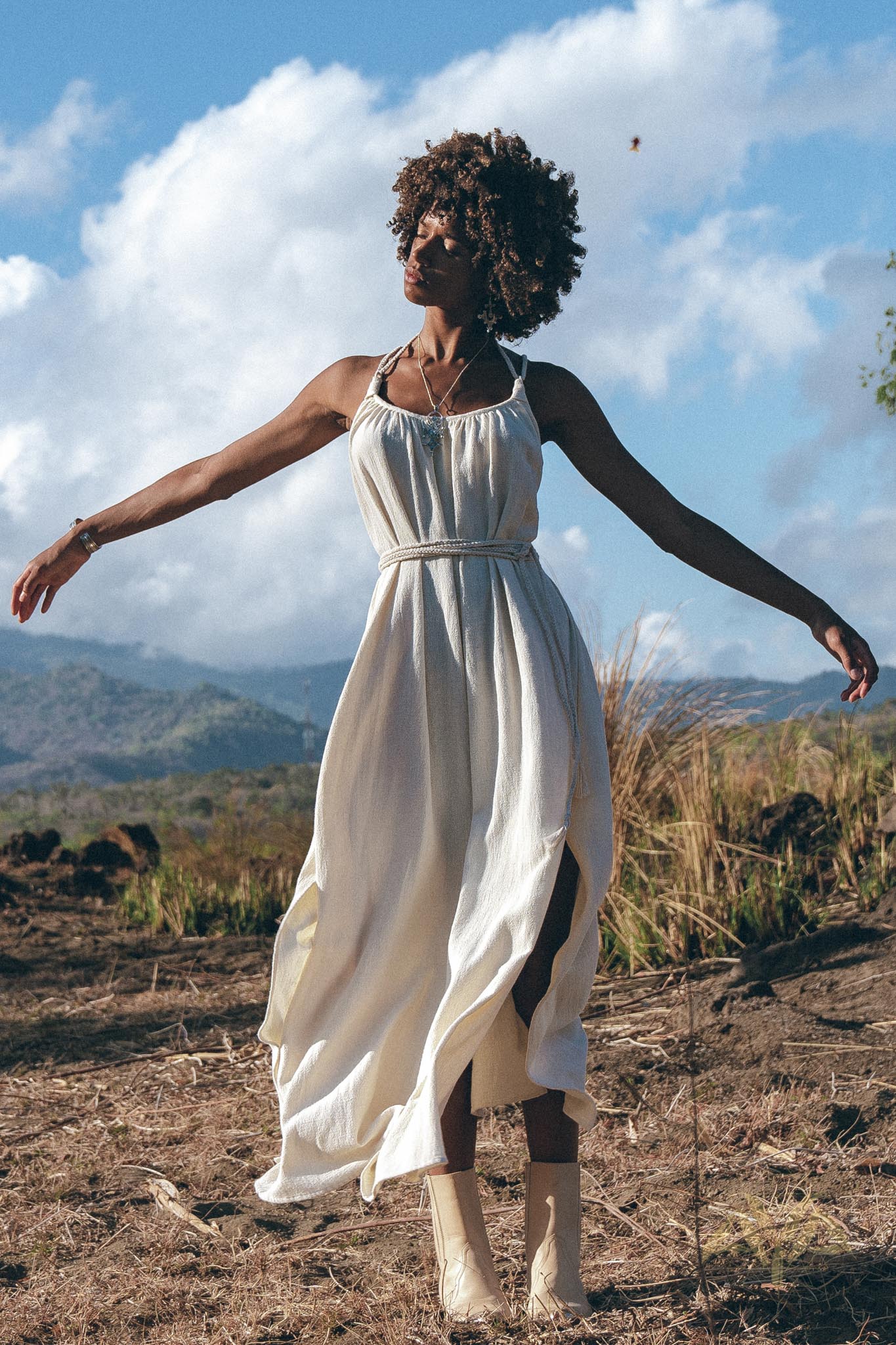 Off - White Organic Cotton Bohemian Dress • Simple Wedding Dress - AYA SW IDR