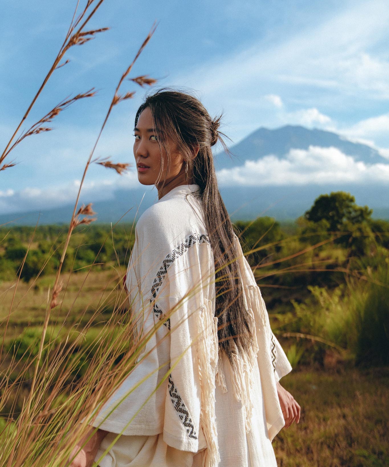 Off - White Organic Cotton Cardigan • Hand Embroidered Boho Overcoat Robe - AYA SW IDR
