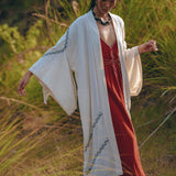Off - White Organic Cotton Cardigan • Hand Embroidered Boho Overcoat Robe - AYA SW IDR