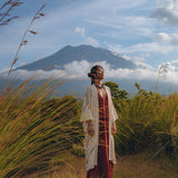 Off - White Organic Cotton Cardigan • Hand Embroidered Boho Overcoat Robe - AYA SW IDR