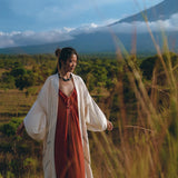 Off - White Organic Cotton Cardigan • Hand Embroidered Boho Overcoat Robe - AYA SW IDR