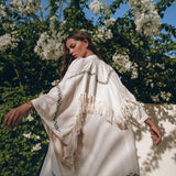 Off - White Organic Cotton Cardigan • Hand Embroidered Boho Overcoat Robe - AYA SW IDR