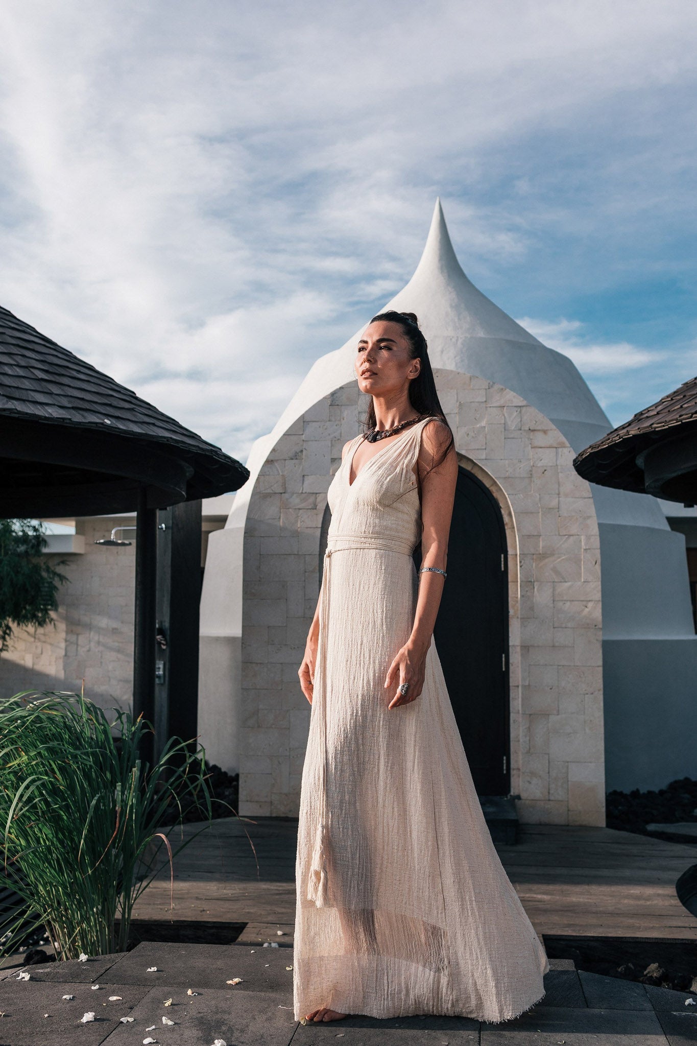 Off - White Organic Hand Loomed Boho Simple Wedding Dress - AYA SW IDR