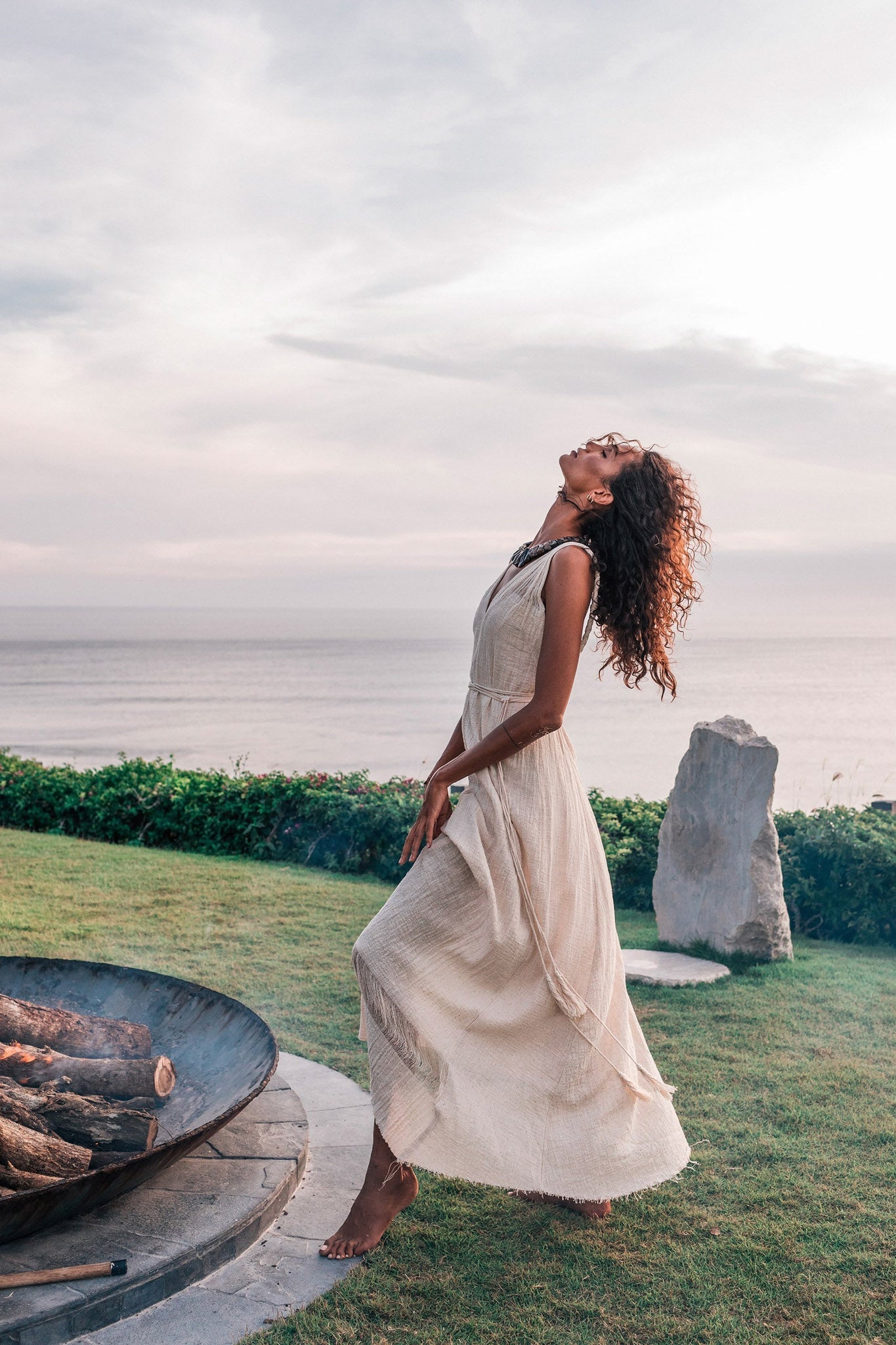 Off - White Organic Hand Loomed Boho Simple Wedding Dress - AYA SW IDR