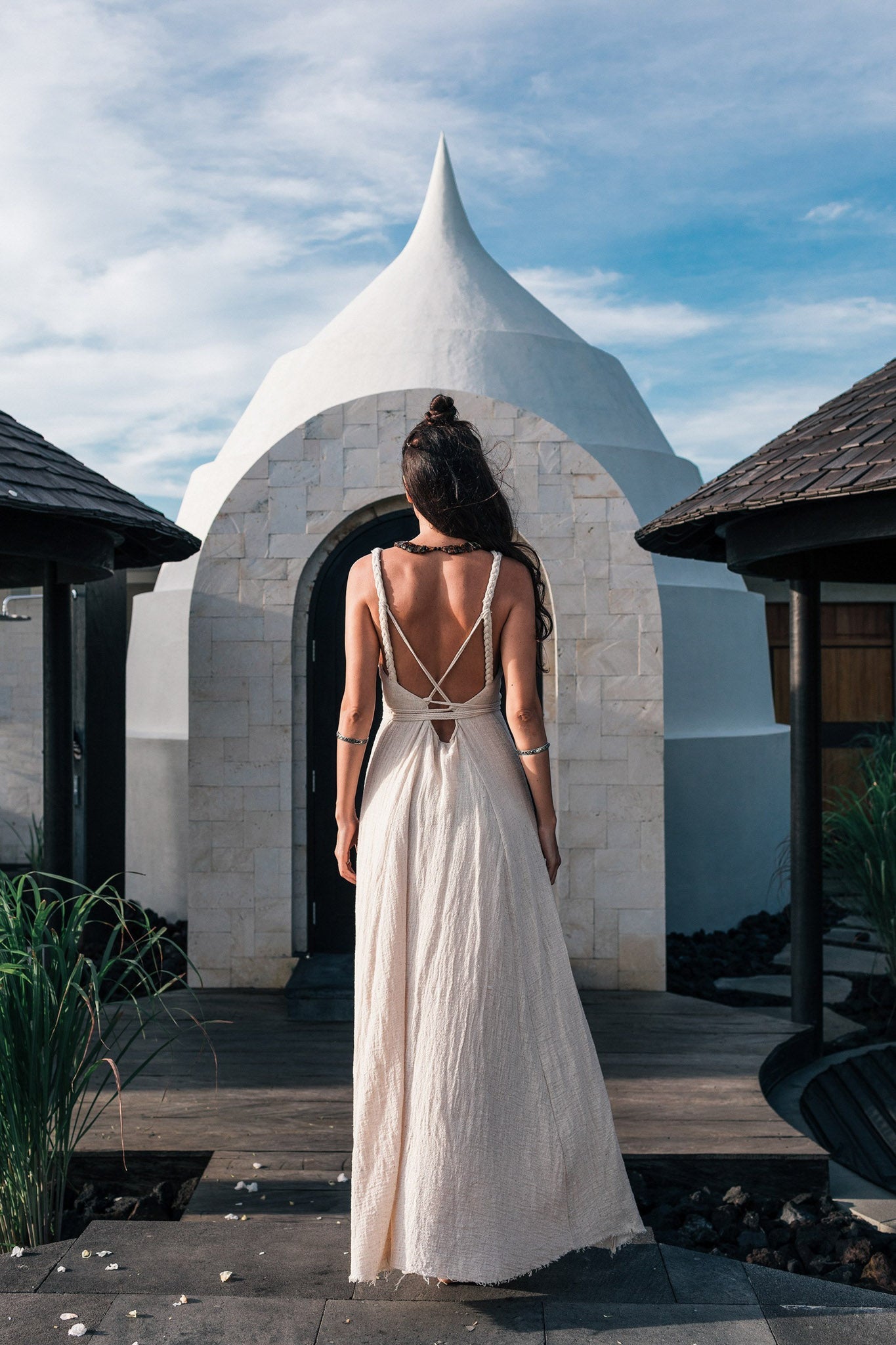 Off - White Organic Hand Loomed Boho Simple Wedding Dress - AYA SW IDR