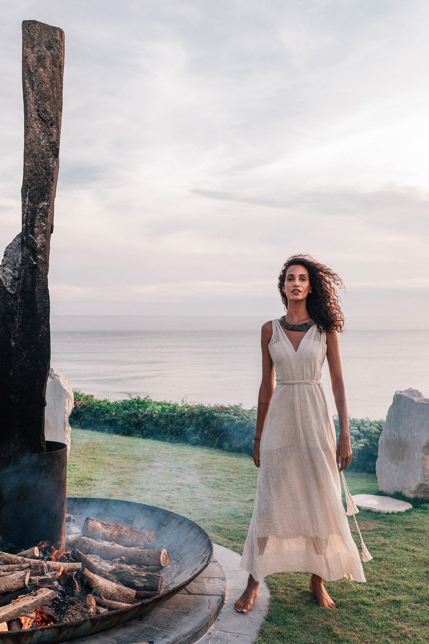 Off - White Organic Hand Loomed Boho Simple Wedding Dress - AYA SW IDR