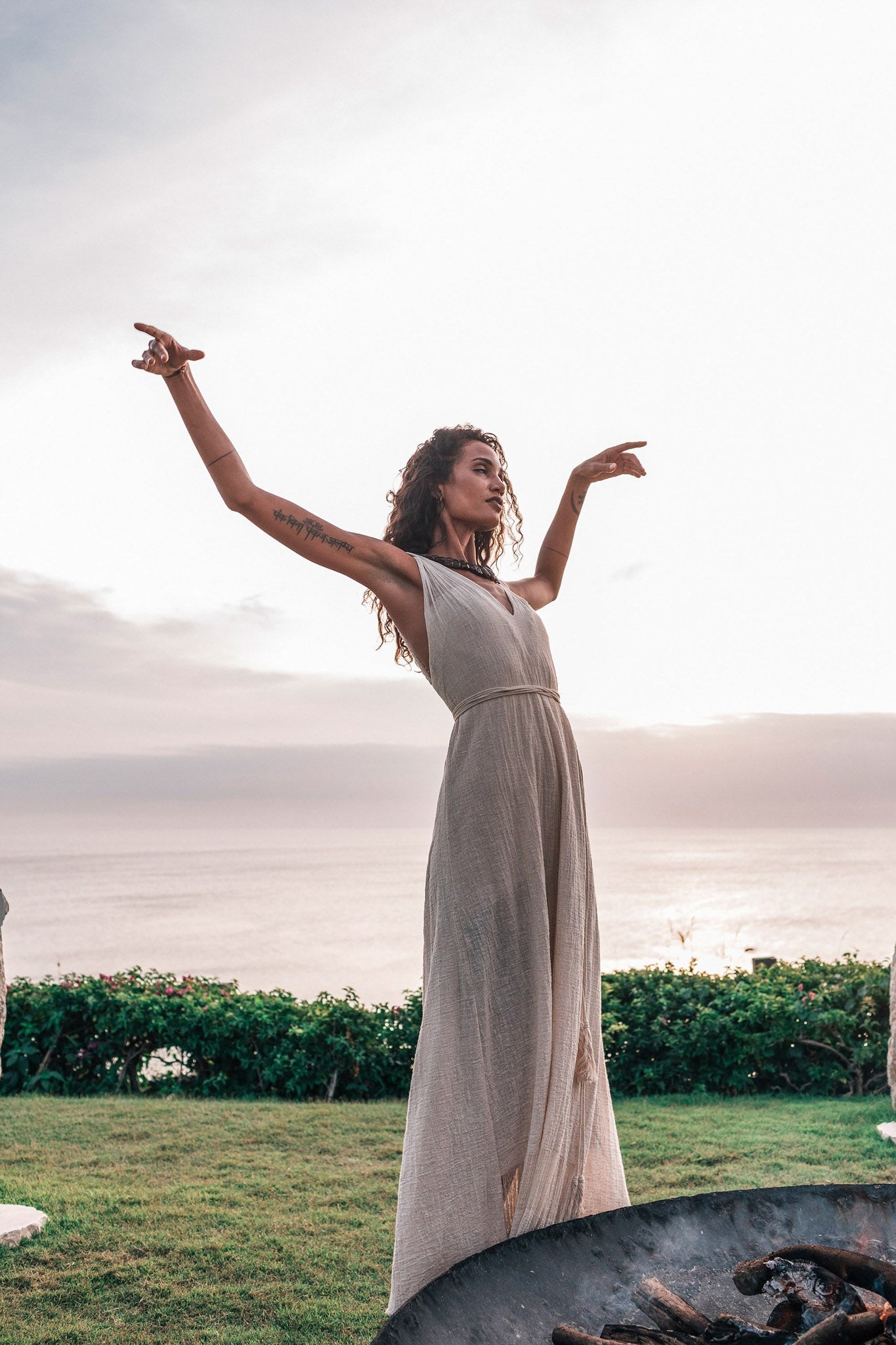 Off - White Organic Hand Loomed Boho Simple Wedding Dress - AYA SW IDR