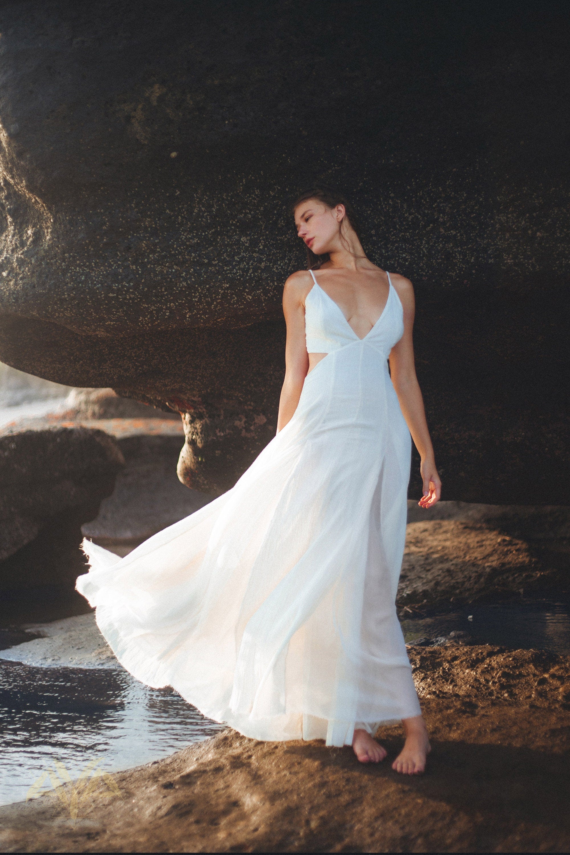 Off White Oshun Dress • Boho A-line Wedding Dress • Light Cotton and Silk Formal Bridal Dress - AYA SW IDR
