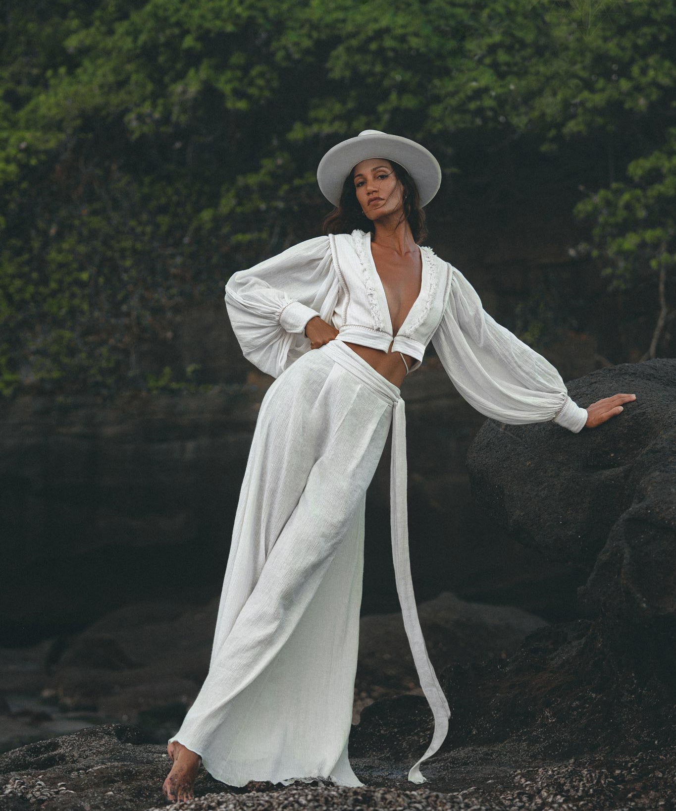 Off - White Puff Sleeves Top • Hand Embroidered top • Organic Boho Top Women - AYA SW IDR