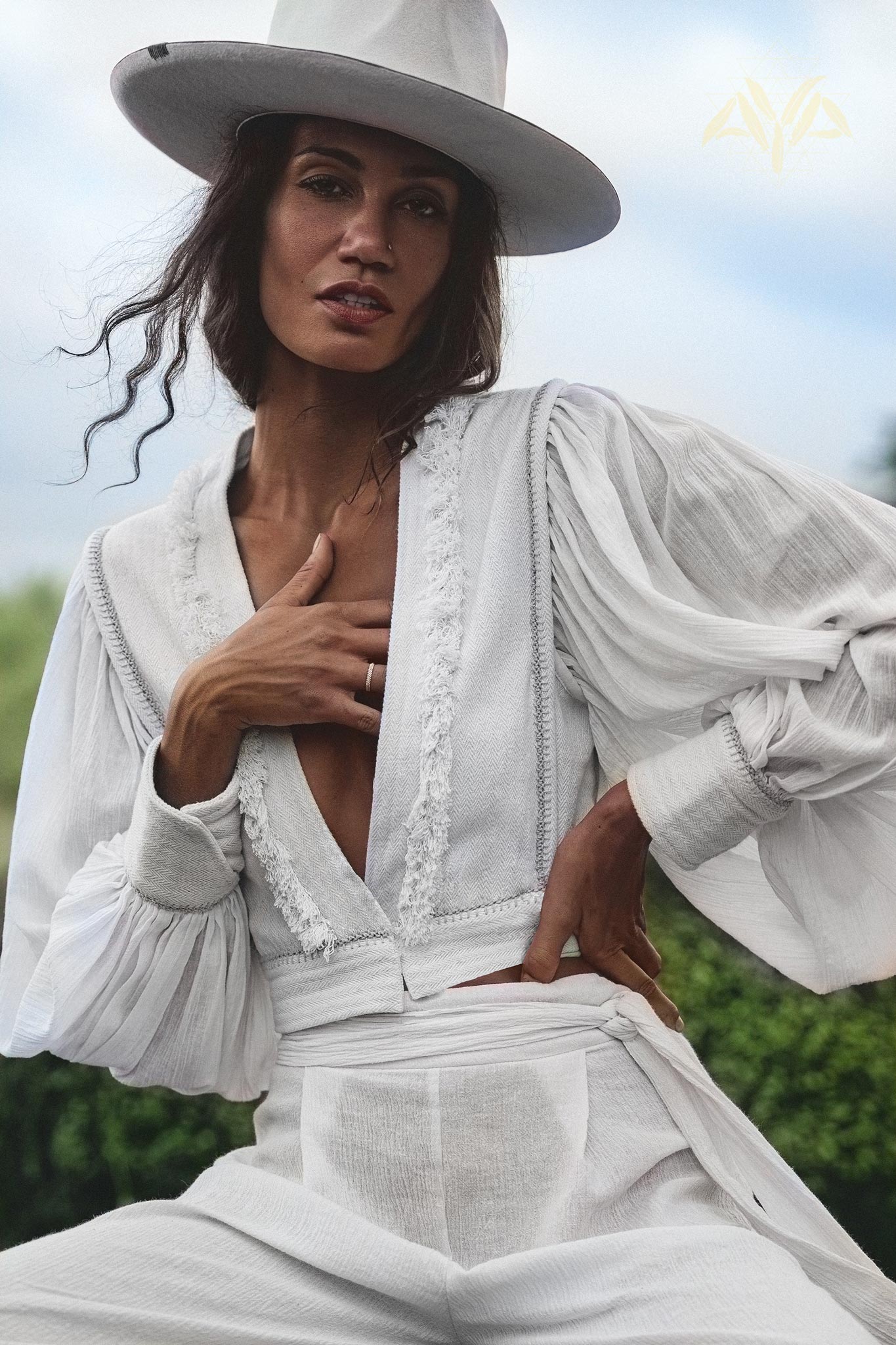 Off - White Puff Sleeves Top • Hand Embroidered top • Organic Boho Top Women - AYA SW IDR
