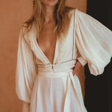 Off - White Puff Sleeves Top • Hand Embroidered top • Organic Boho Top Women - AYA SW IDR