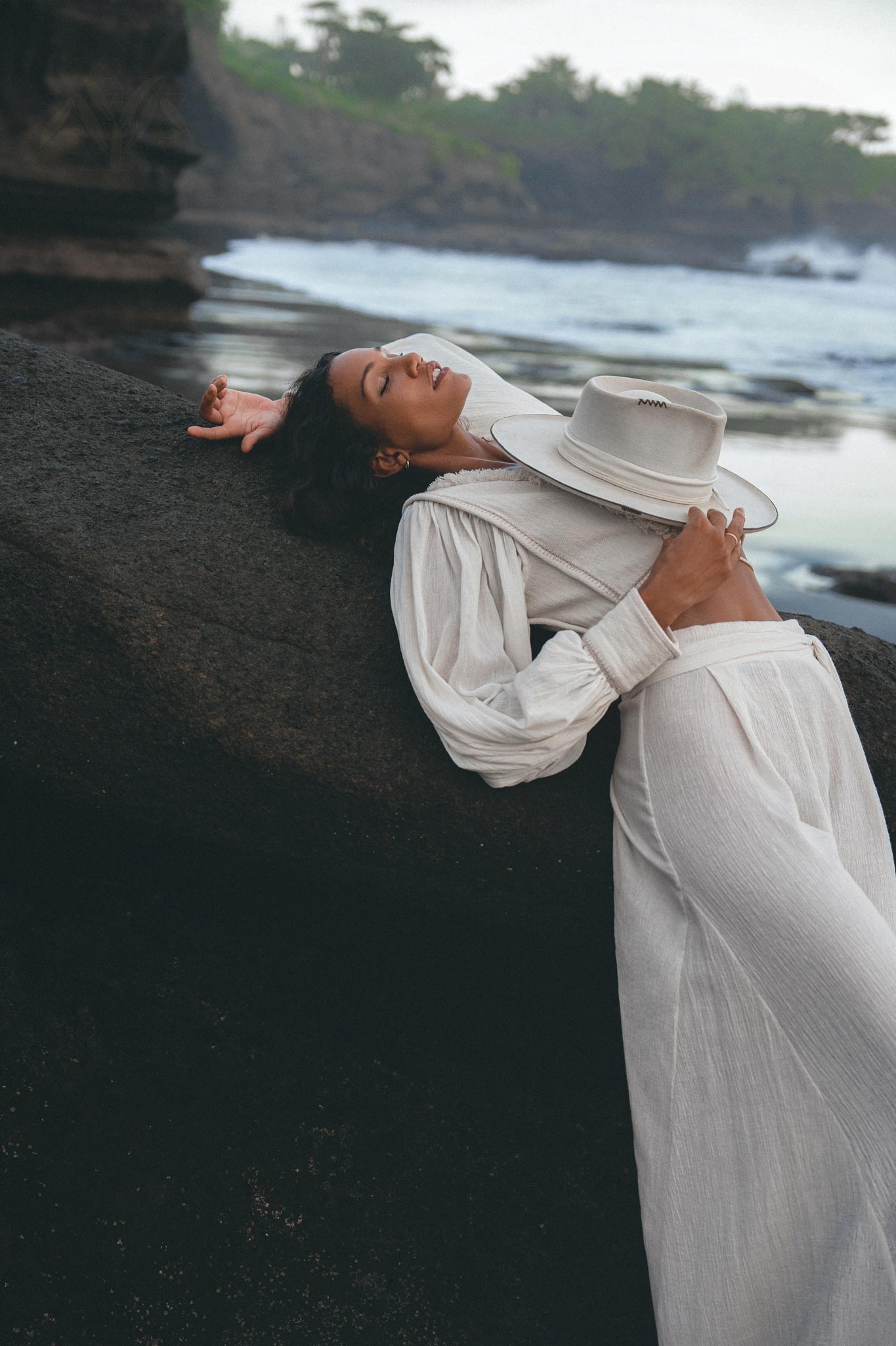 Off - White Puff Sleeves Top • Hand Embroidered top • Organic Boho Top Women - AYA SW IDR