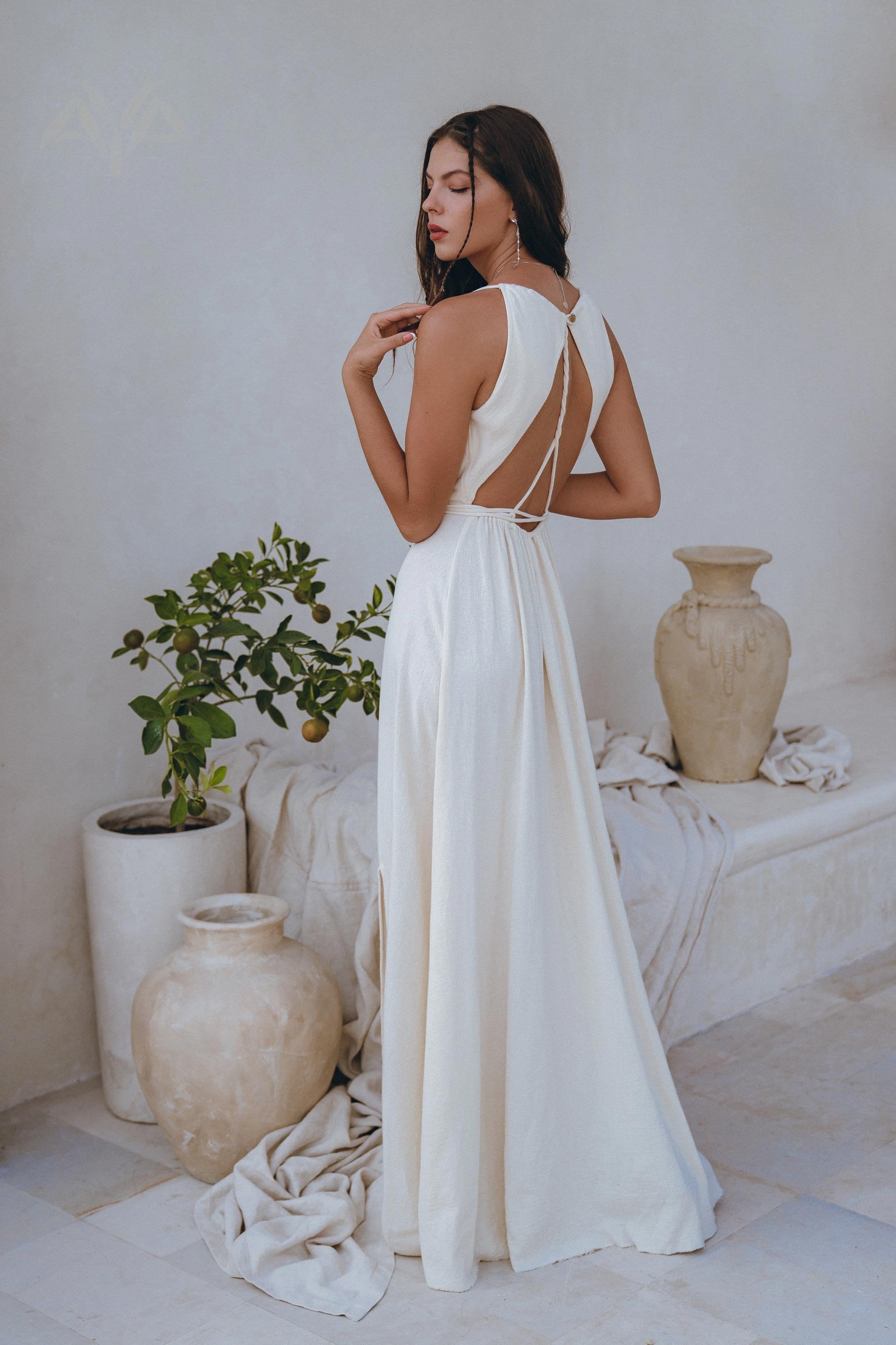 Off-White Simple Boho Wedding Dress - AYA SW IDR