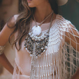 Off - White Summer Net Cover Up • See Through Poncho Cape • Long Robe for Women - AYA SW IDR