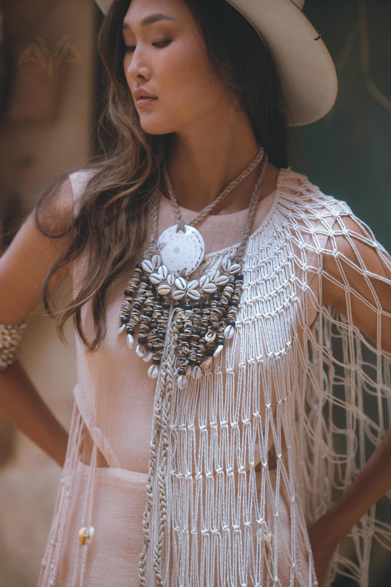 Off - White Summer Net Cover Up • See Through Poncho Cape • Long Robe for Women - AYA SW IDR