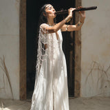 Off - White Summer Net Cover Up • See Through Poncho Cape • Long Robe for Women - AYA SW IDR