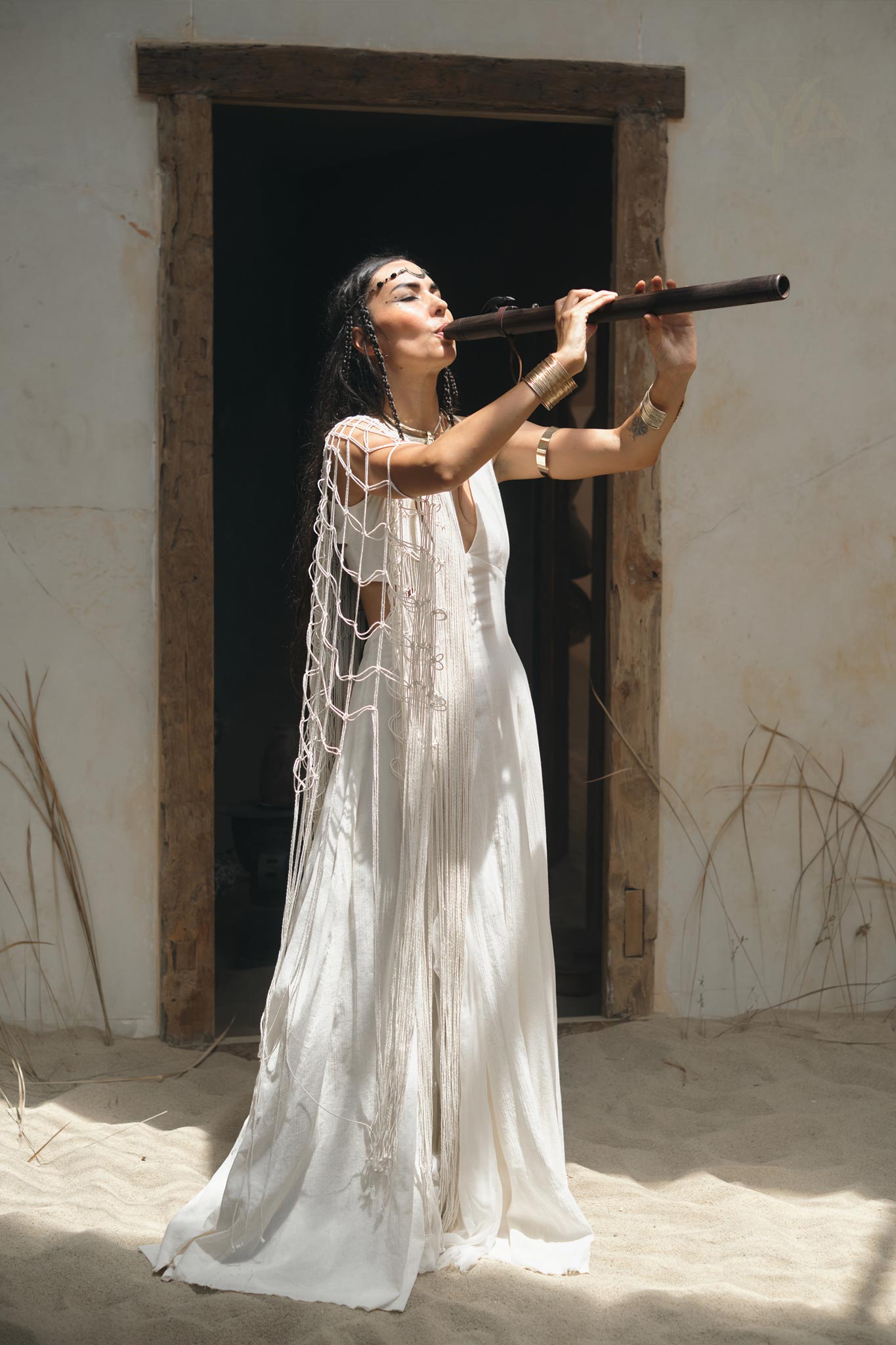 Off - White Summer Net Cover Up • See Through Poncho Cape • Long Robe for Women - AYA SW IDR