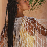 Off - White Summer Net Cover Up • See Through Poncho Cape • Long Robe for Women - AYA SW IDR