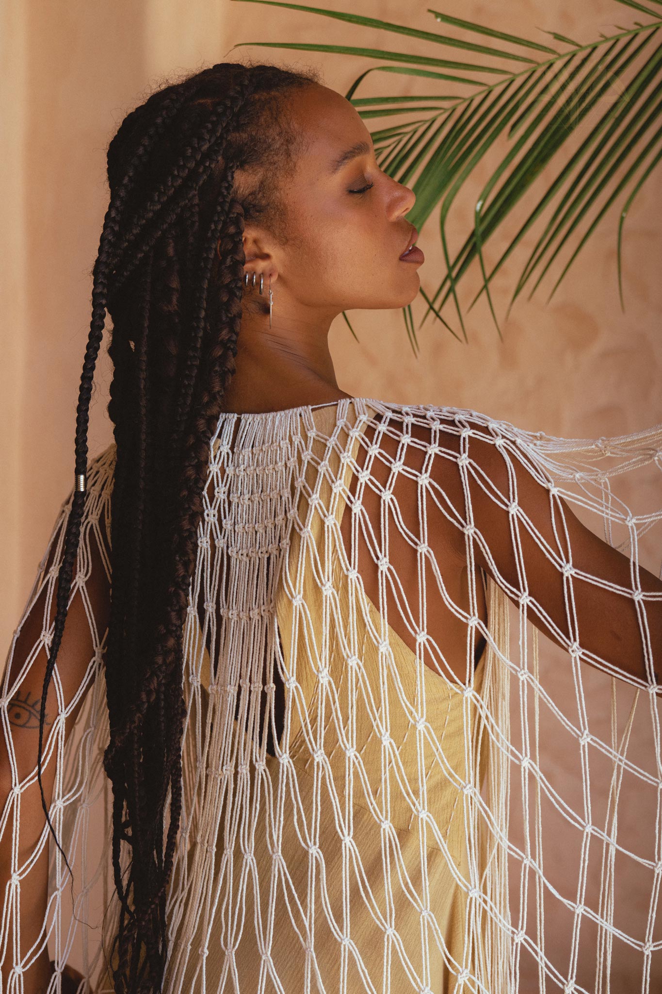 Off - White Summer Net Cover Up • See Through Poncho Cape • Long Robe for Women - AYA SW IDR