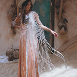 Off - White Summer Net Cover Up • See Through Poncho Cape • Long Robe for Women - AYA SW IDR