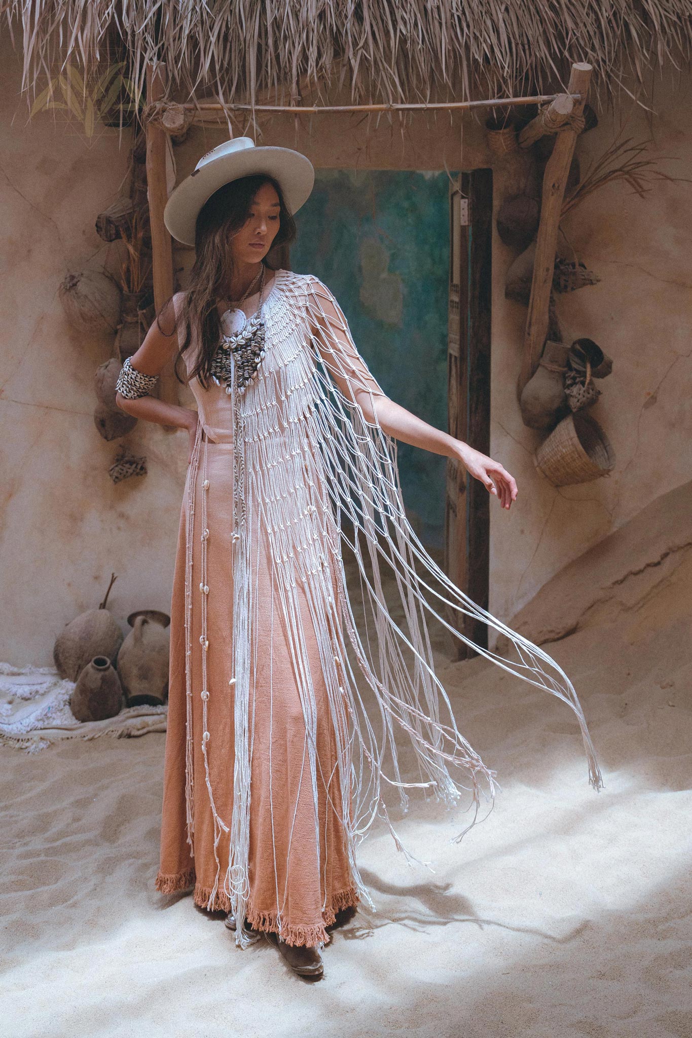 Off - White Summer Net Cover Up • See Through Poncho Cape • Long Robe for Women - AYA SW IDR