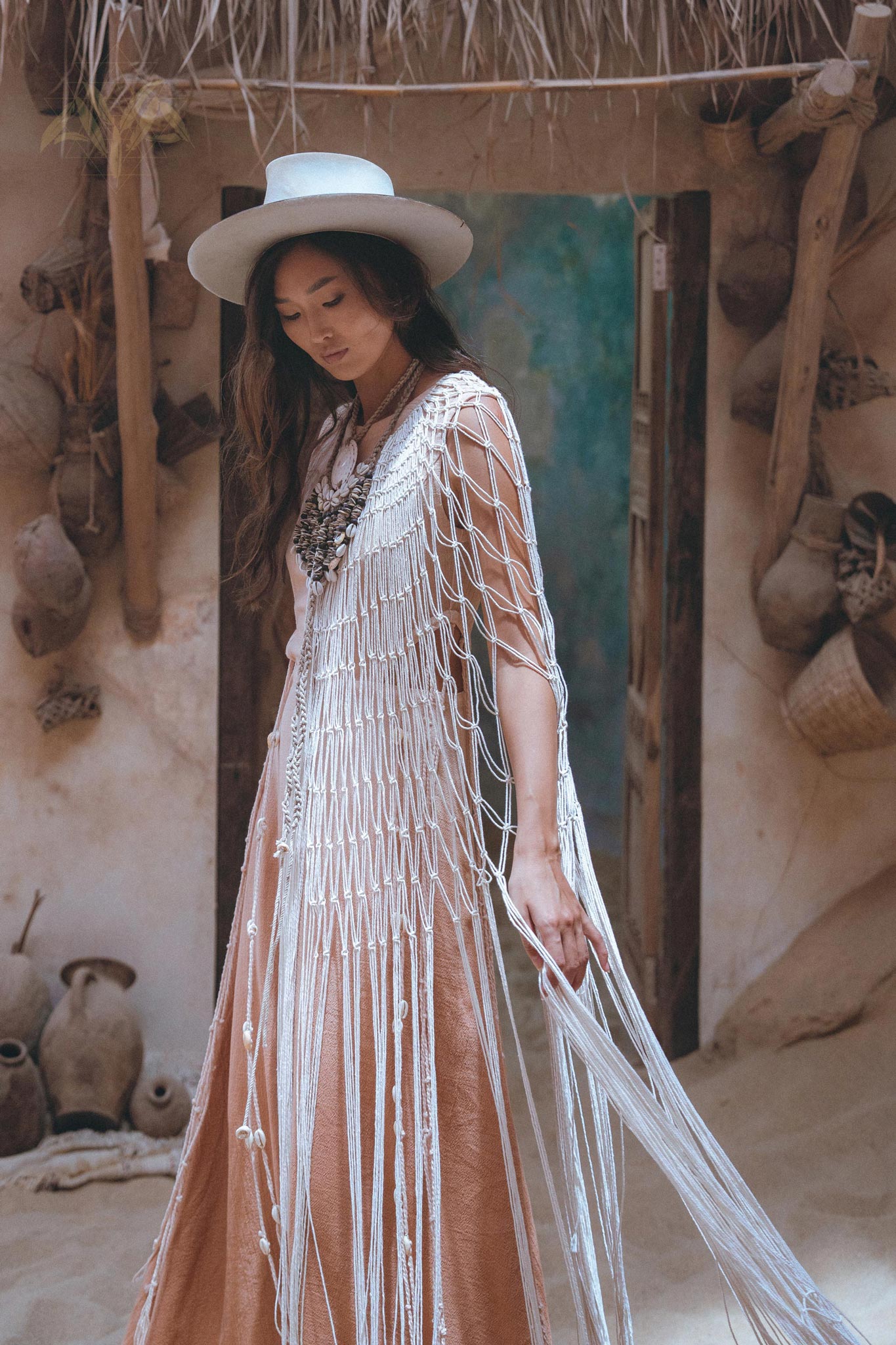 Off - White Summer Net Cover Up • See Through Poncho Cape • Long Robe for Women - AYA SW IDR