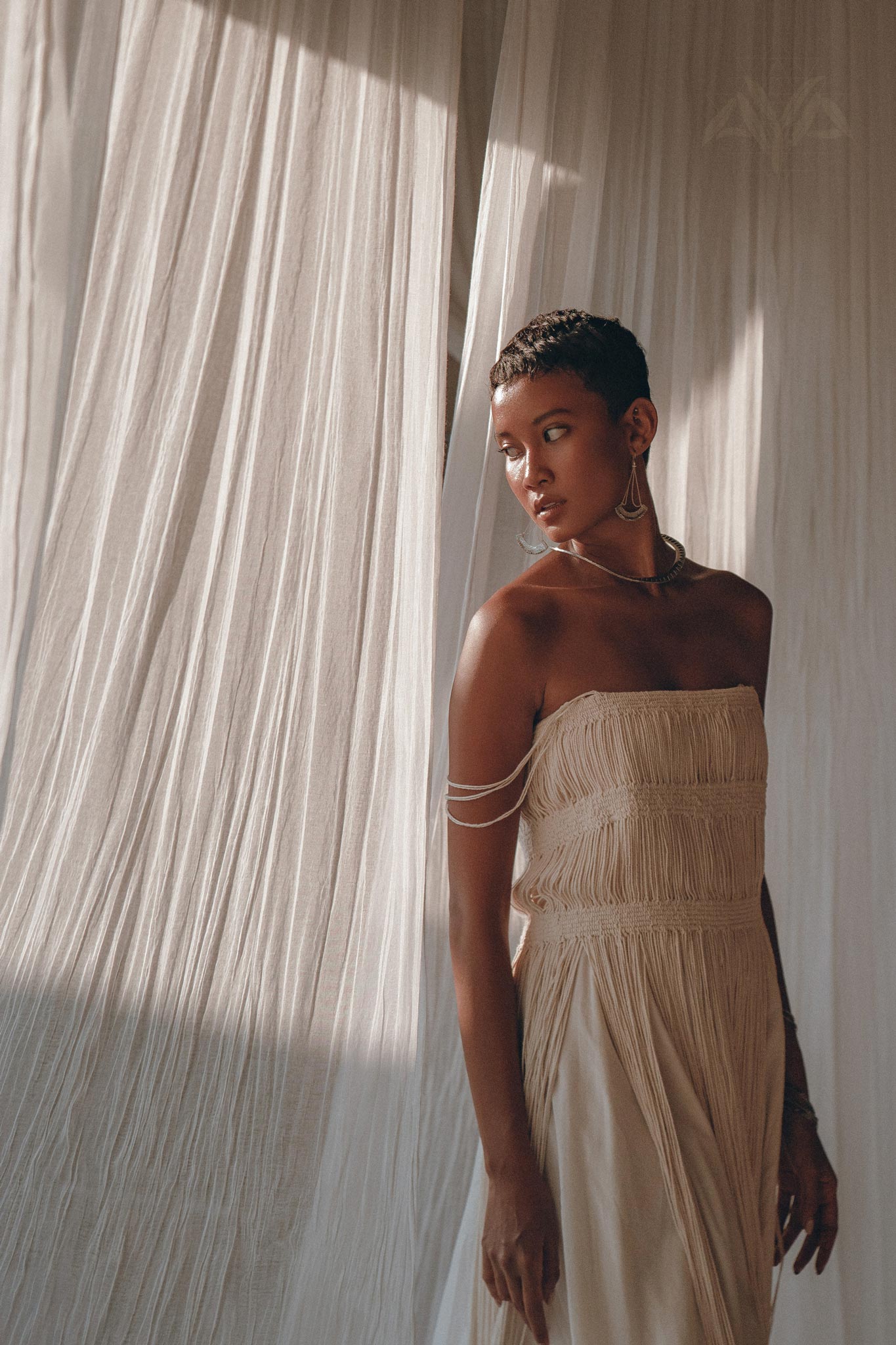 Off - White Tribal Goddess Slip Over • Ethnic Handwoven Macrame Layer Up Sheer Net - AYA SW IDR