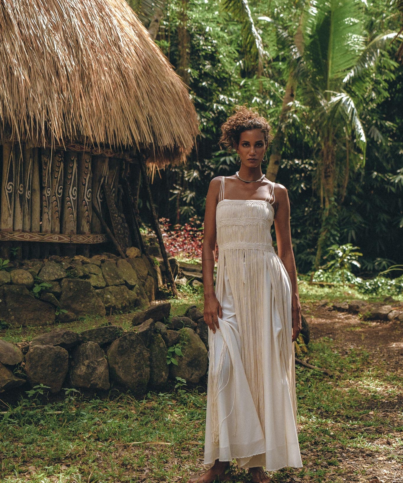 Off - White Tribal Goddess Slip Over • Ethnic Handwoven Macrame Layer Up Sheer Net - AYA SW IDR