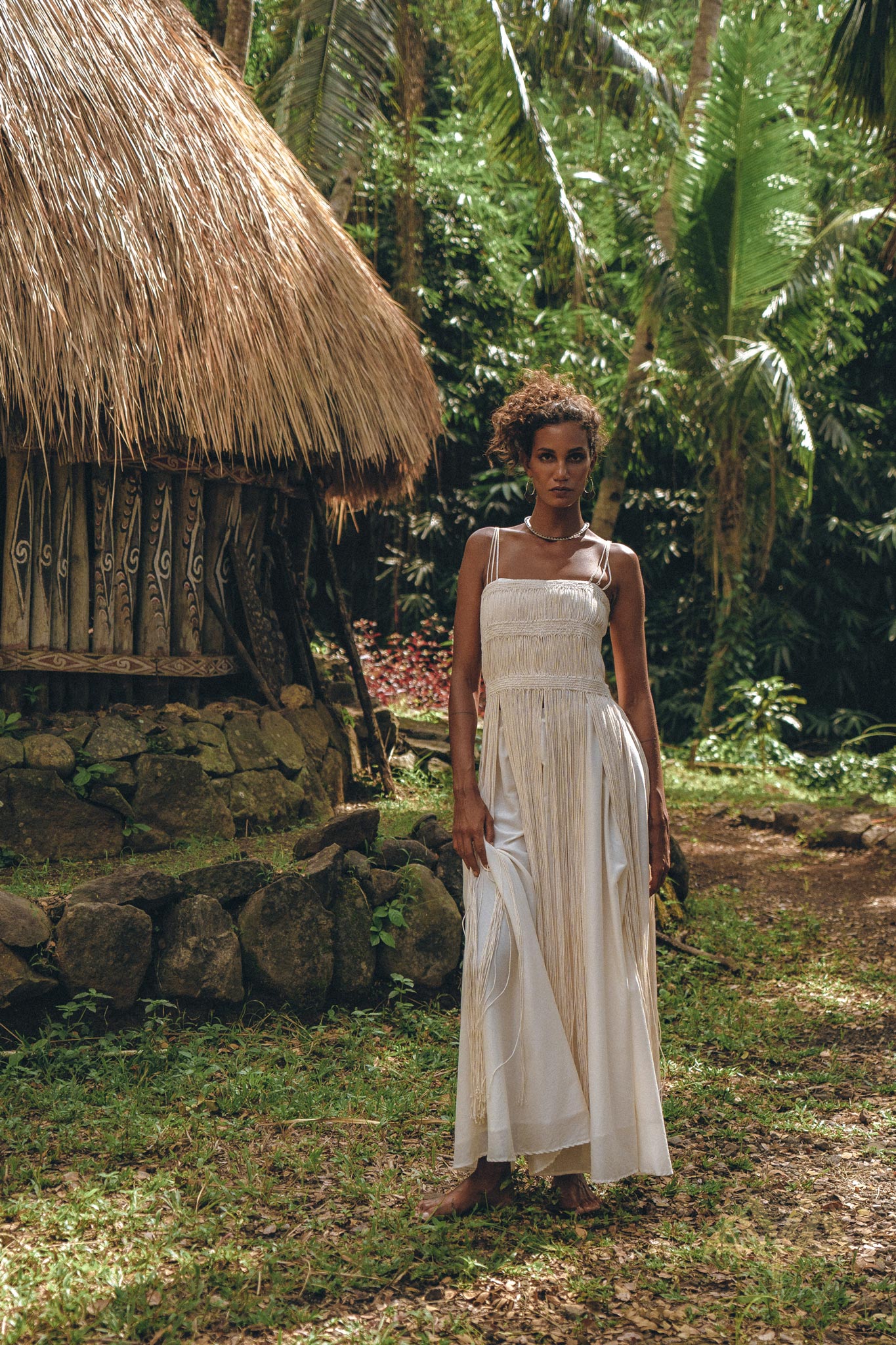 Off - White Tribal Goddess Slip Over • Ethnic Handwoven Macrame Layer Up Sheer Net - AYA SW IDR